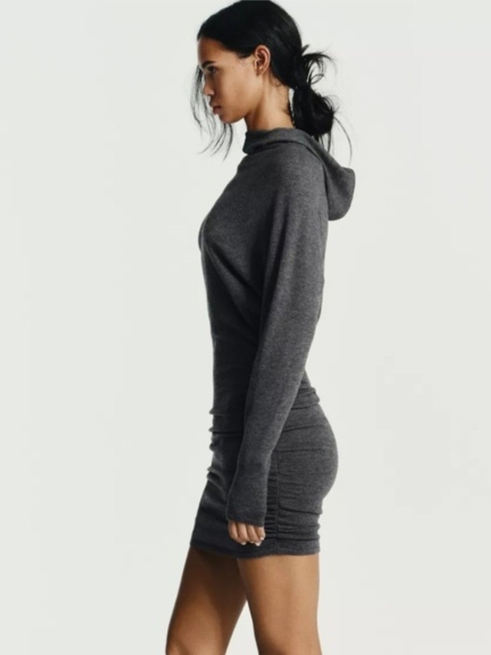 NWOT Zara Gray Hooded Bodycon Mini Sweater Dress Size Medium